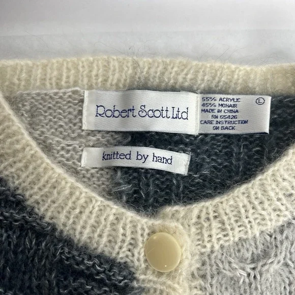 Vintage Robert Scott Ltd Knitted By Hand Mohair Button Up Cardigan Sweater Large - Picture 3 of 7